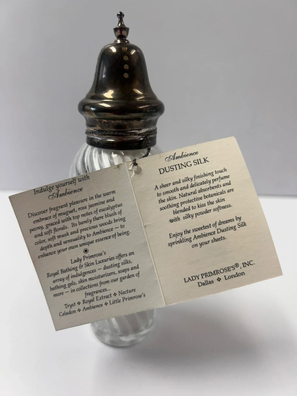 Spiral Lady Primrose Ambience Fine Dusting Silk Powder Silver Top Vanity Shaker